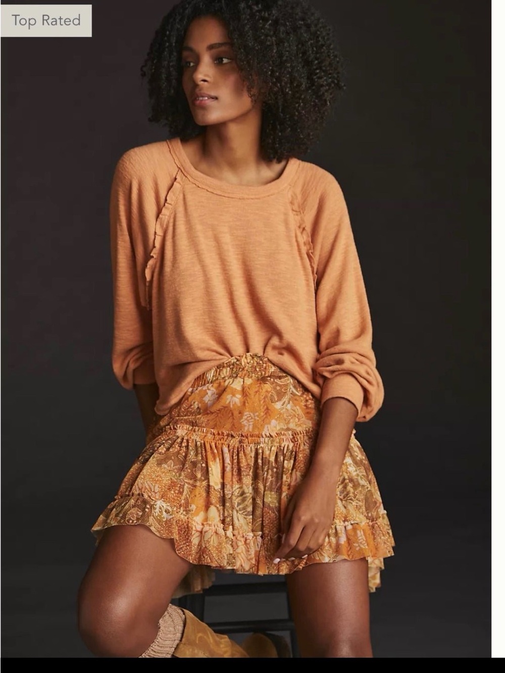 Anthropologie Pilcro Ruffled Raglan Thermal Top - Gold size Small